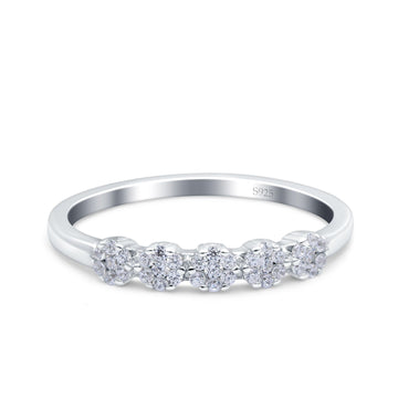 Flower Ring Eternity Wedding Band Round Pave Simulated Cubic Zirconia 925 Sterling Silver (4mm)